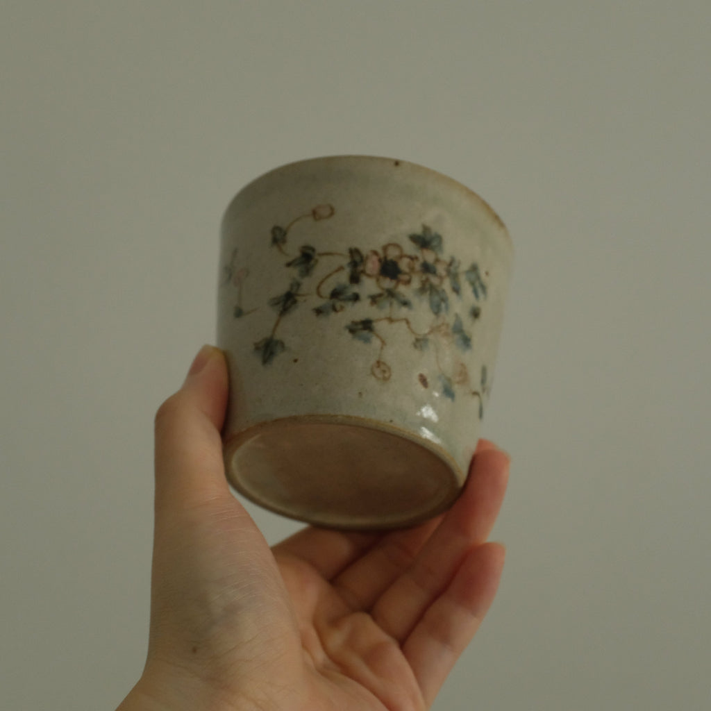 Annan Azure Retro Style Hand Painted Delicate Pink Cluster Flowers Choko Cup Underglazed Stoneware Ceramic