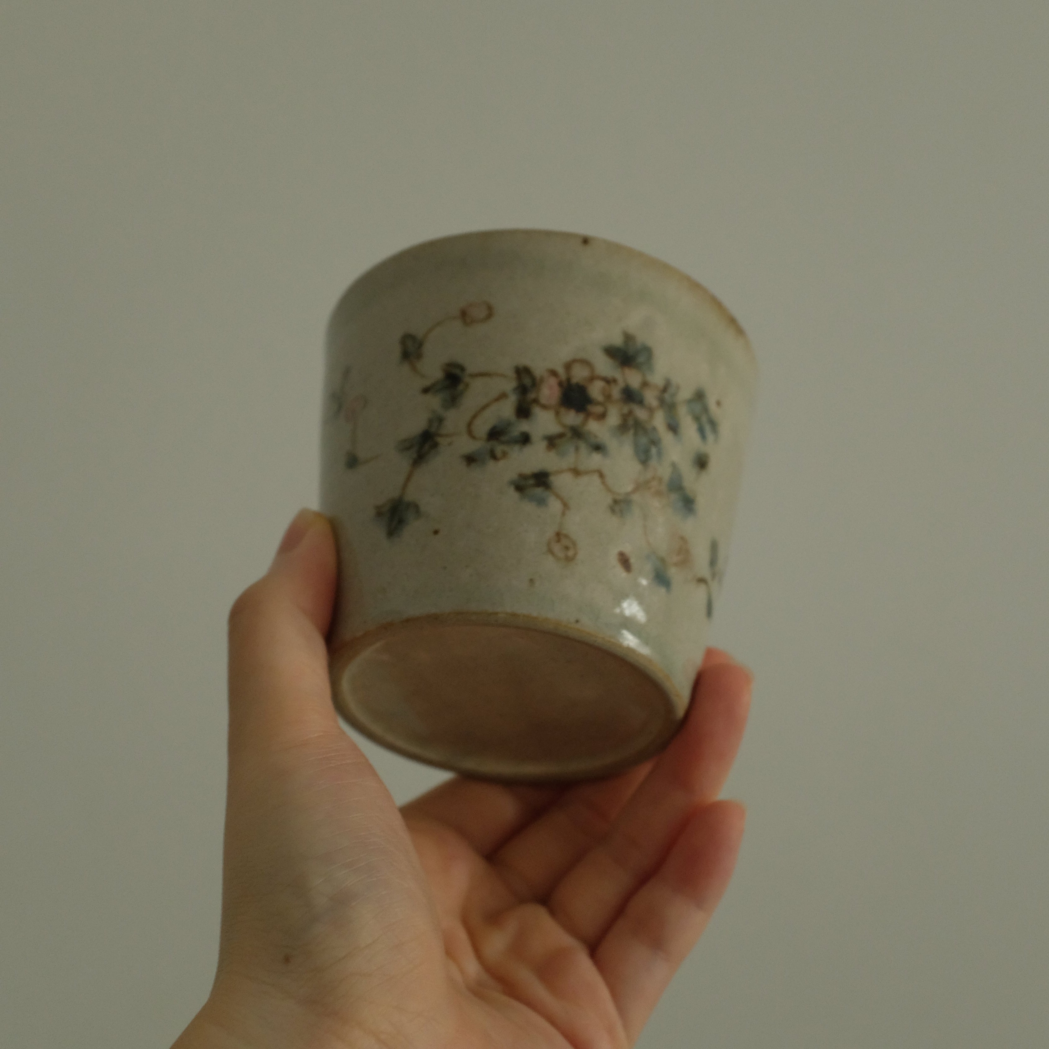 Annan Azure Retro Style Hand Painted Delicate Pink Cluster Flowers Choko Cup Underglazed Stoneware Ceramic