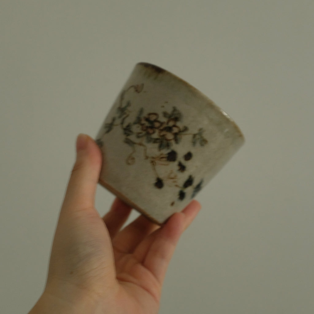 Annan Azure Retro Style Hand Painted Delicate Pink Cluster Flowers Choko Cup Underglazed Stoneware Ceramic