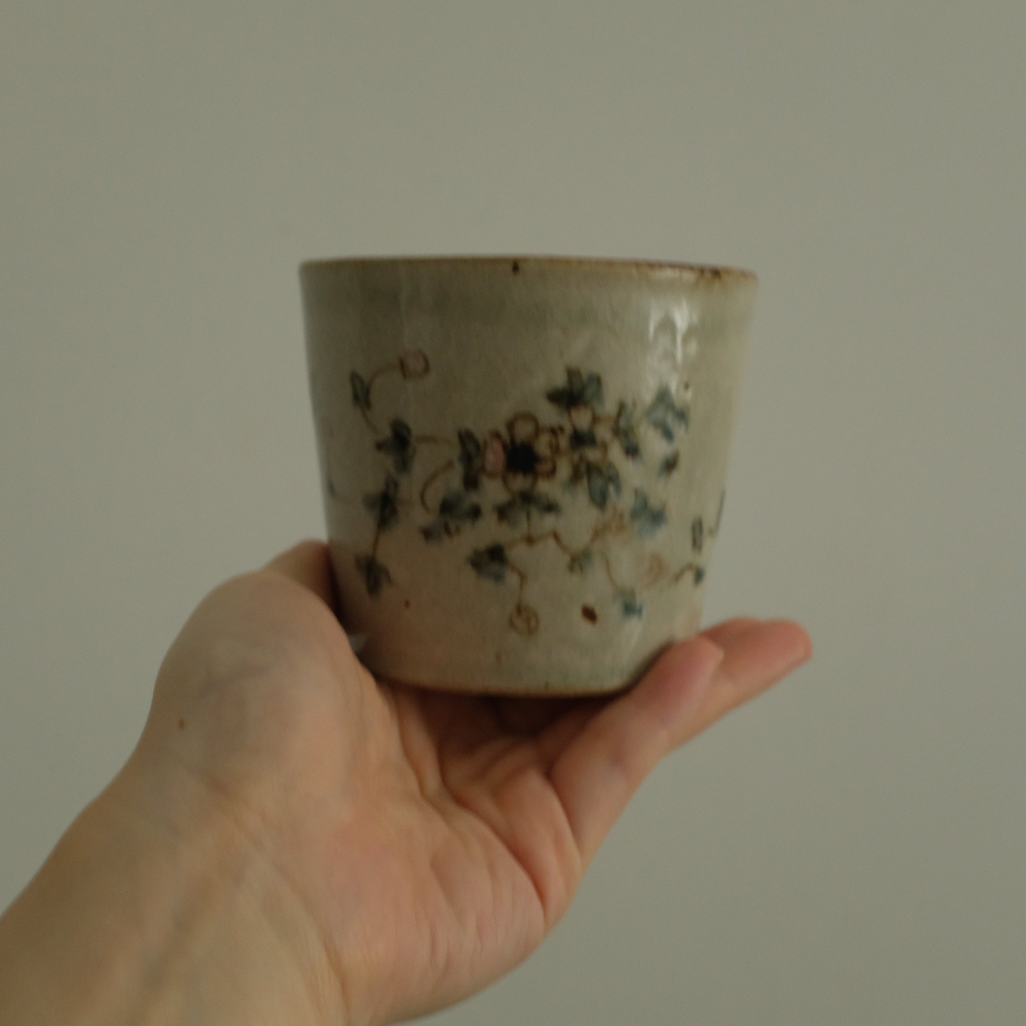 Annan Azure Retro Style Hand Painted Delicate Pink Cluster Flowers Choko Cup Underglazed Stoneware Ceramic