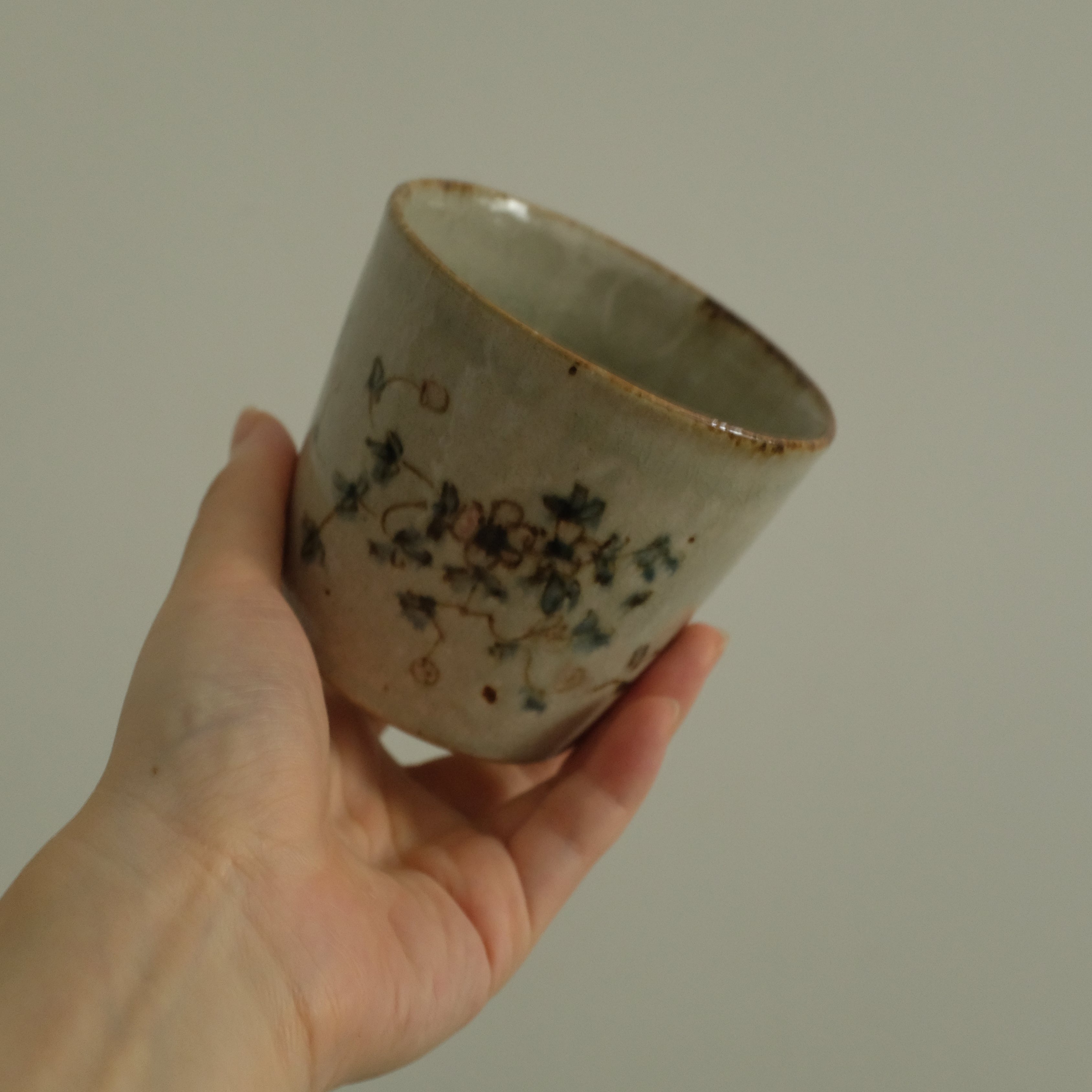 Annan Azure Retro Style Hand Painted Delicate Pink Cluster Flowers Choko Cup Underglazed Stoneware Ceramic
