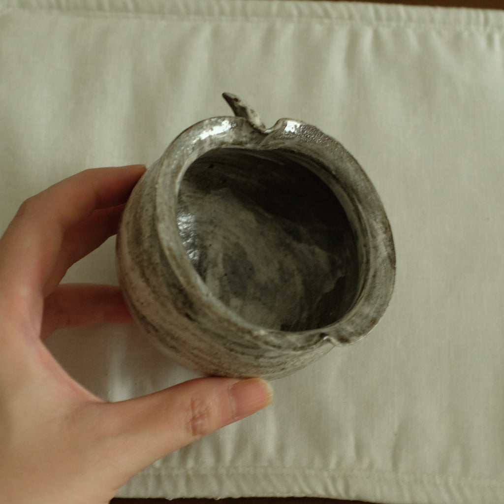 Yuli Handmade Speckled Grey White Apple Cup Bowl Powdered Glaze Underglaze Stoneware