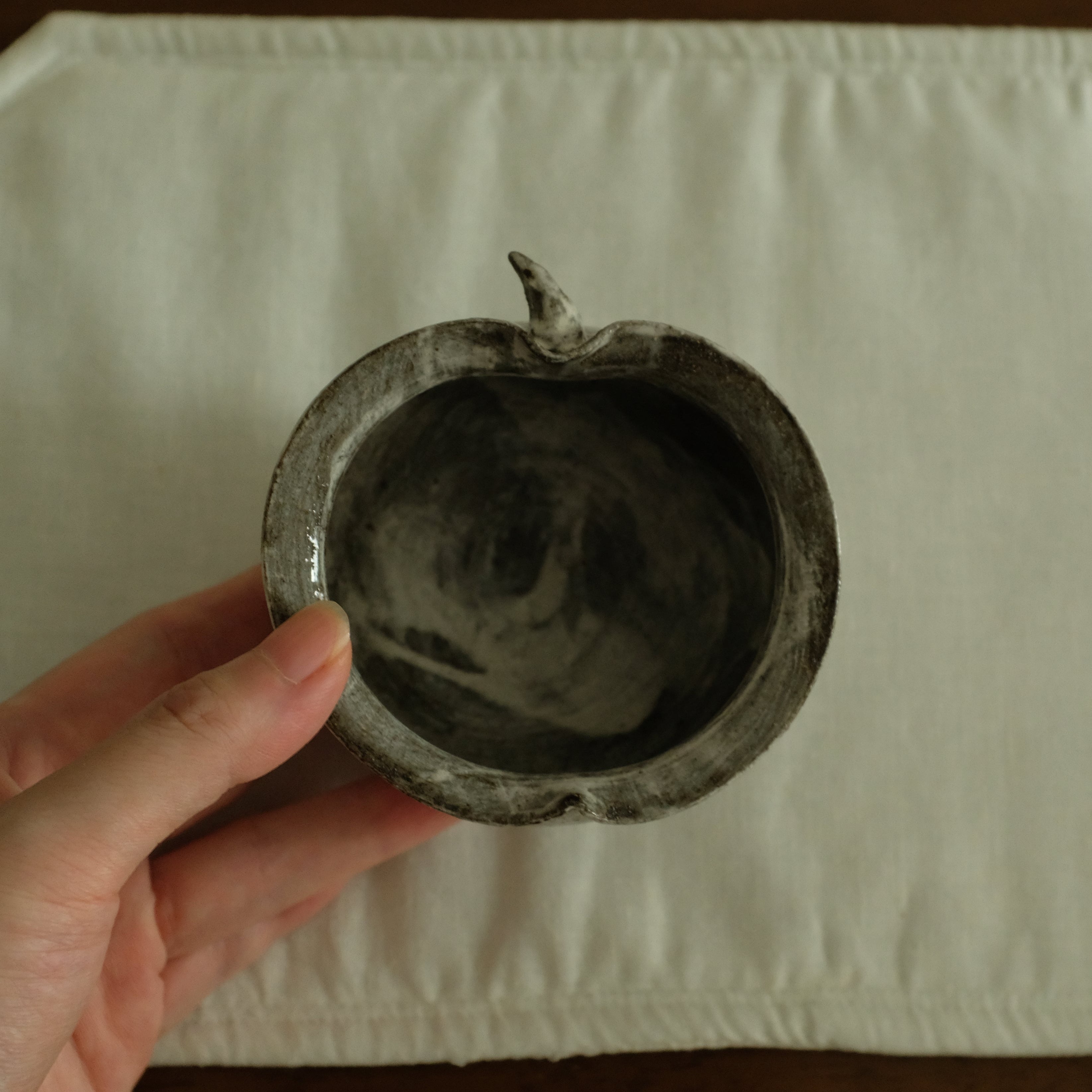 Yuli Handmade Speckled Grey White Apple Cup Bowl Powdered Glaze Underglaze Stoneware