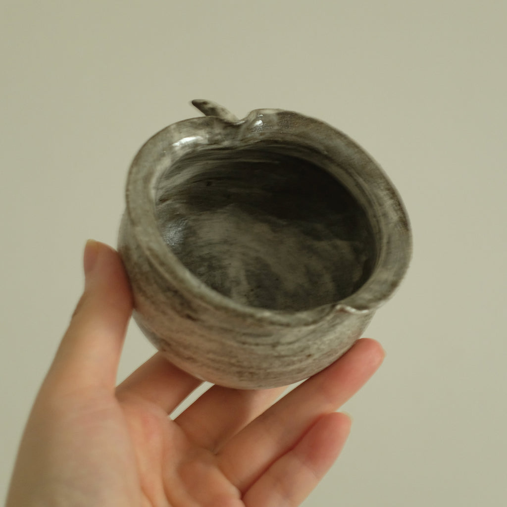 Yuli Handmade Speckled Grey White Apple Cup Bowl Powdered Glaze Underglaze Stoneware