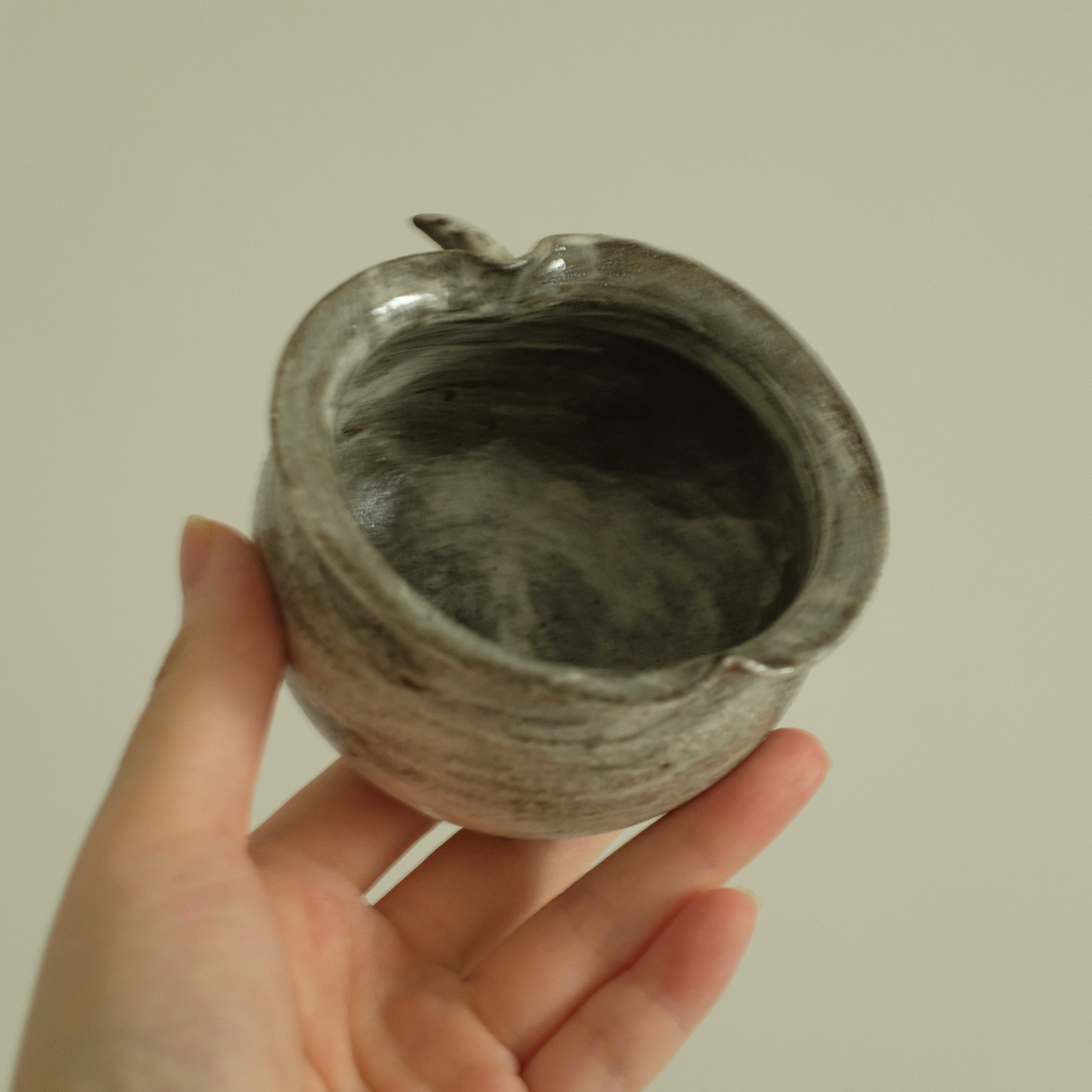 Yuli Handmade Speckled Grey White Apple Cup Bowl Powdered Glaze Underglaze Stoneware