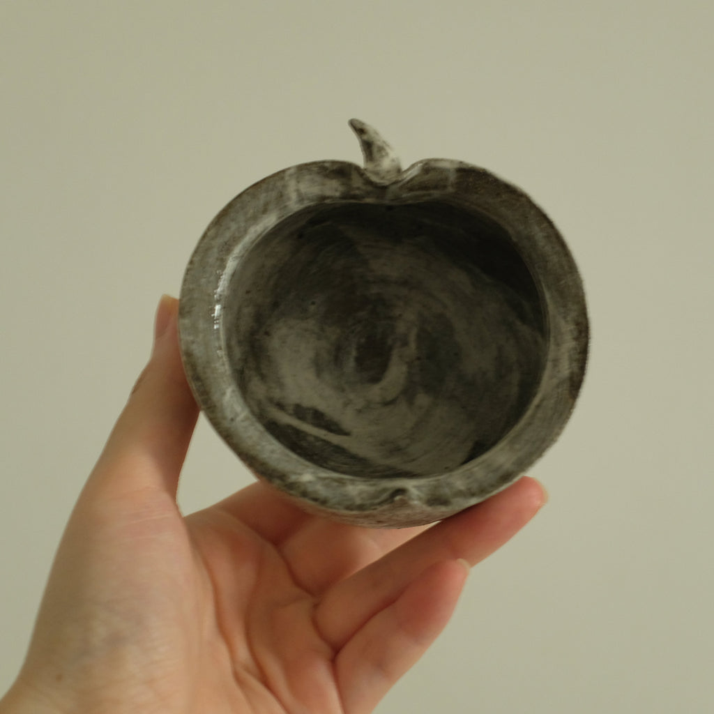 Yuli Handmade Speckled Grey White Apple Cup Bowl Powdered Glaze Underglaze Stoneware