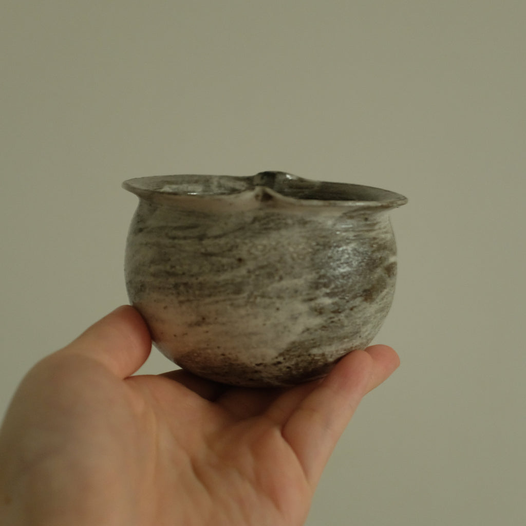 Yuli Handmade Speckled Grey White Apple Cup Bowl Powdered Glaze Underglaze Stoneware