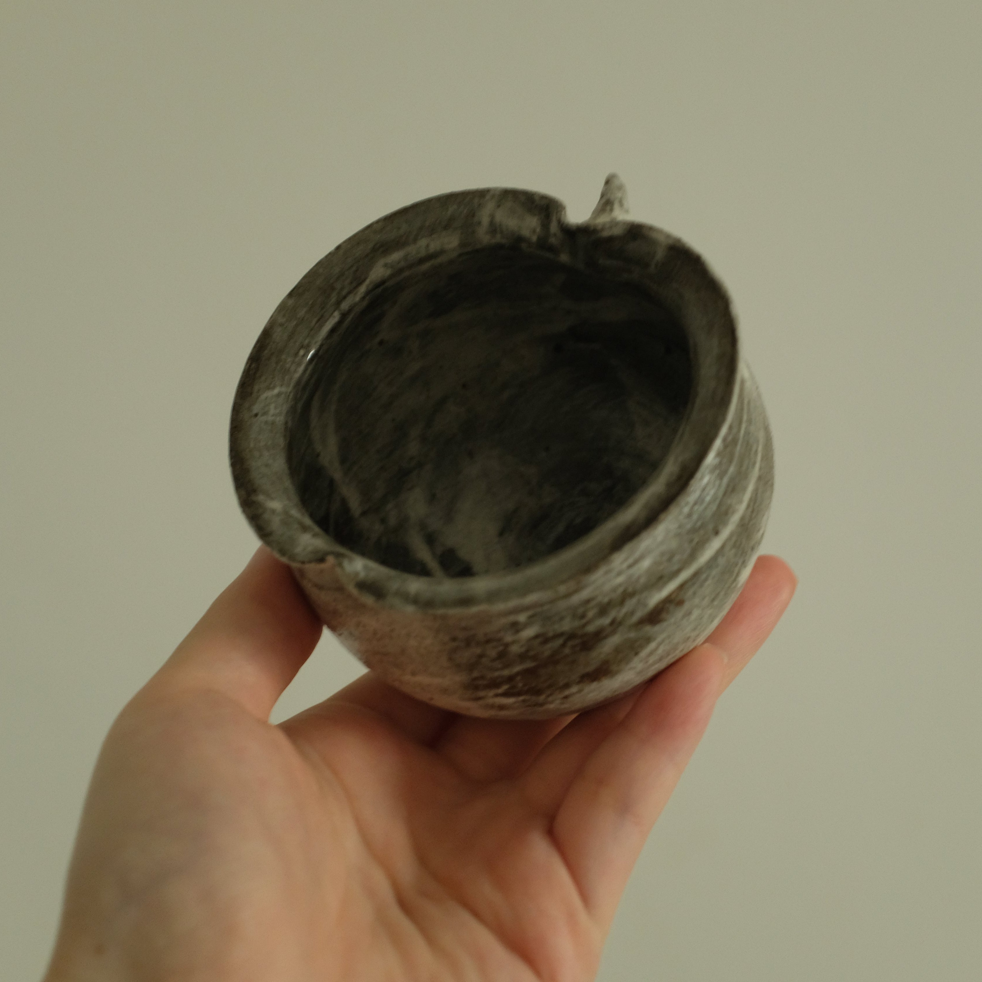 Yuli Handmade Speckled Grey White Apple Cup Bowl Powdered Glaze Underglaze Stoneware