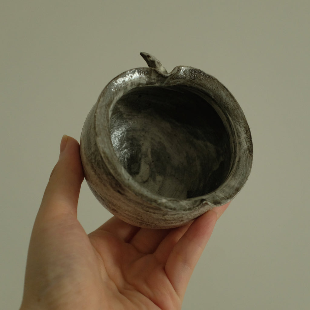 Yuli Handmade Speckled Grey White Apple Cup Bowl Powdered Glaze Underglaze Stoneware