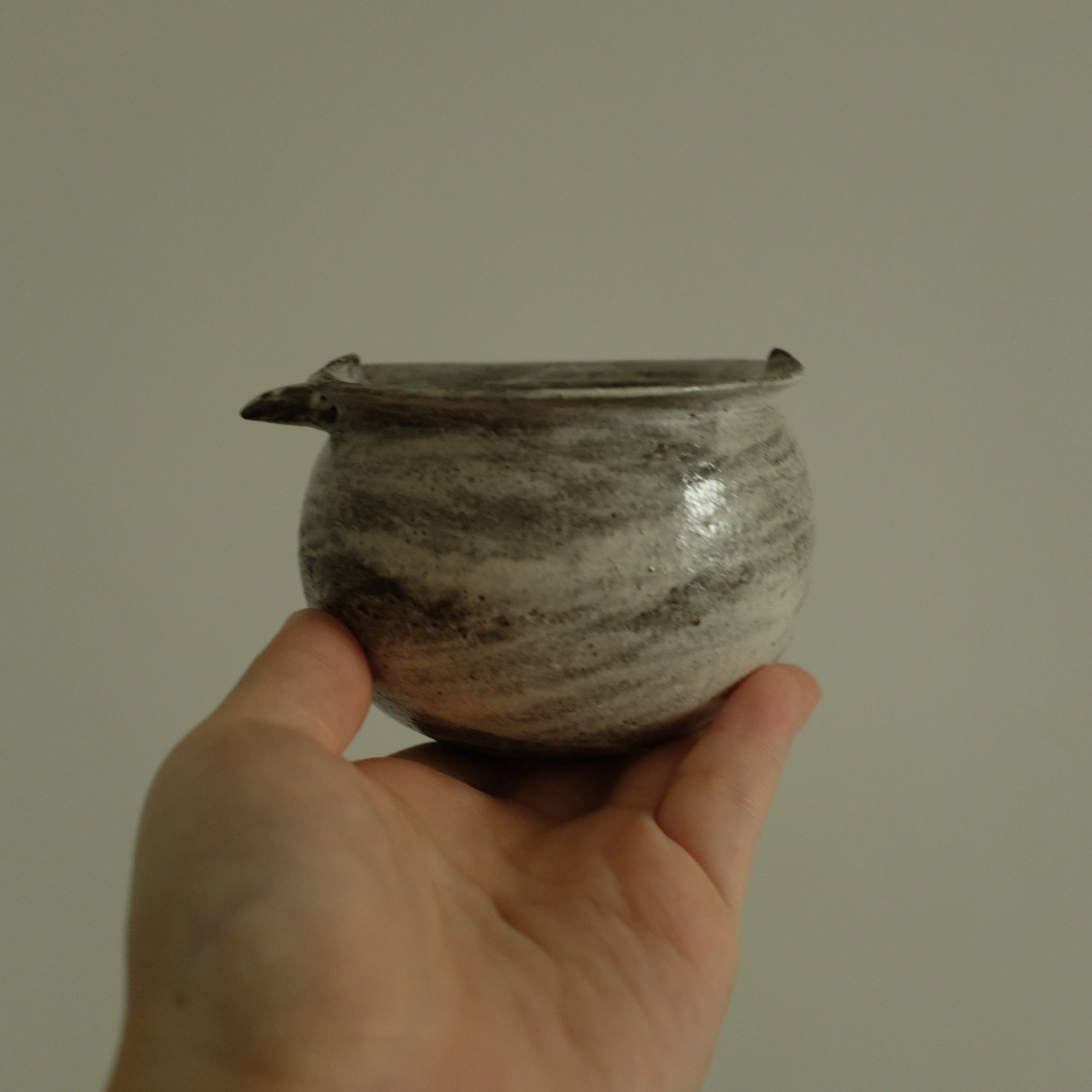 Yuli Handmade Speckled Grey White Apple Cup Bowl Powdered Glaze Underglaze Stoneware