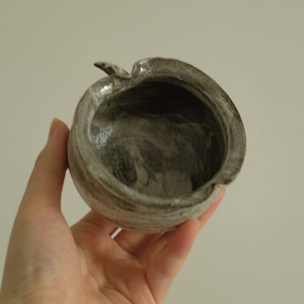 Yuli Handmade Speckled Grey White Apple Cup Bowl Powdered Glaze Underglaze Stoneware
