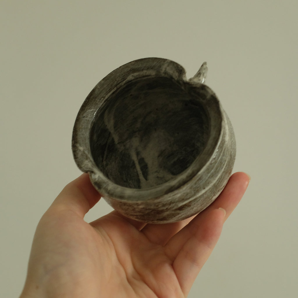 Yuli Handmade Speckled Grey White Apple Cup Bowl Powdered Glaze Underglaze Stoneware