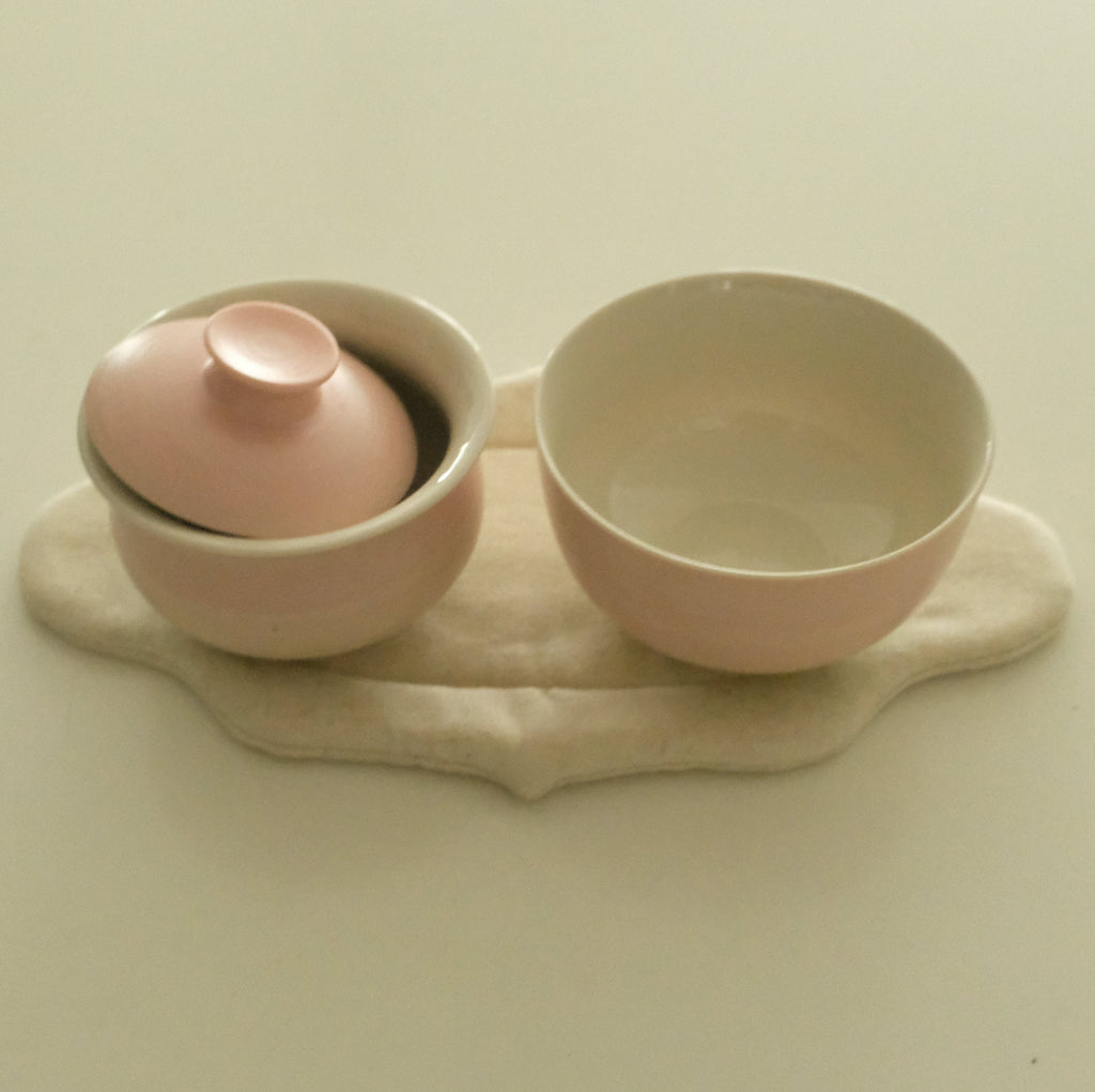 Atelier Cha Handmade Soft Pink Gradient Gaiwan Tea Cup Stackable Solo Tea Set