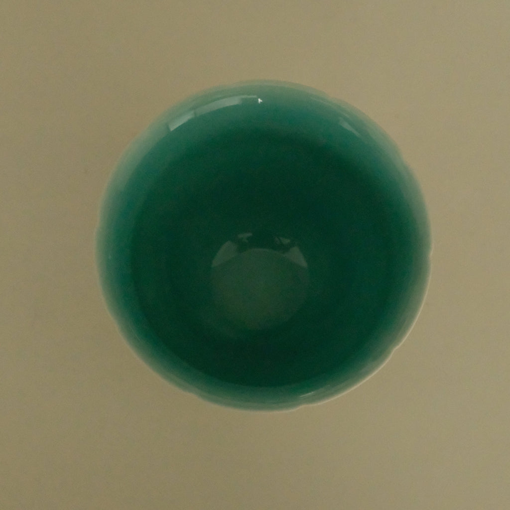 Yuli Handmade Teal Blue Sea Waves Sandy Beach Floral Rim Floral Bud Cup Matte Textured Ceramic Stoneware
