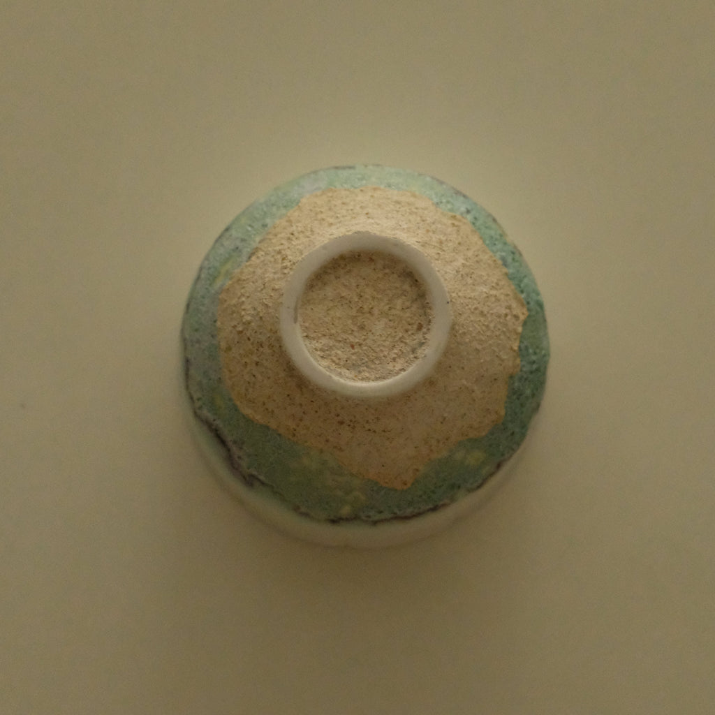 Yuli Handmade Teal Blue Sea Waves Sandy Beach Floral Rim Floral Bud Cup Matte Textured Ceramic Stoneware