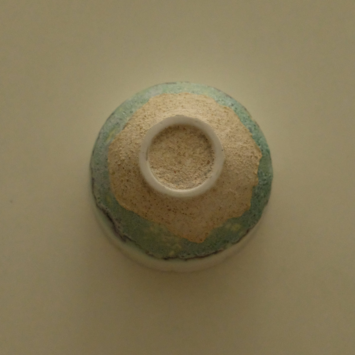 Yuli Handmade Teal Blue Sea Waves Sandy Beach Floral Rim Floral Bud Cup Matte Textured Ceramic Stoneware