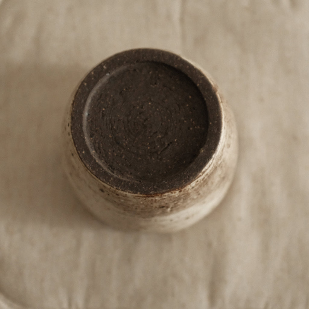 Yuli Handmade Speckled Grey Beige Floral Rim Choko Cup Powdered Glaze Underglazed Stoneware