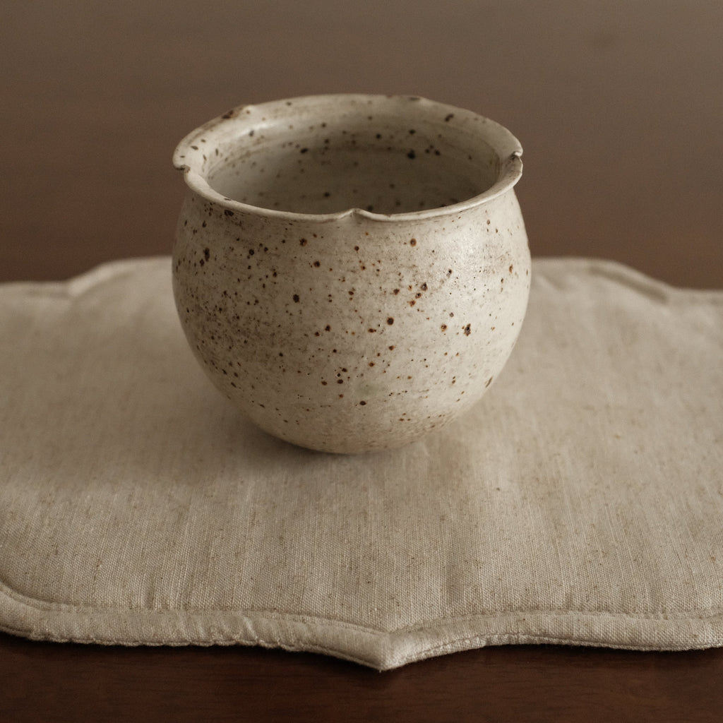 Yuli Sesame Grey Handmade Floral Rim Cup Powdered Glaze Underglazed Stoneware