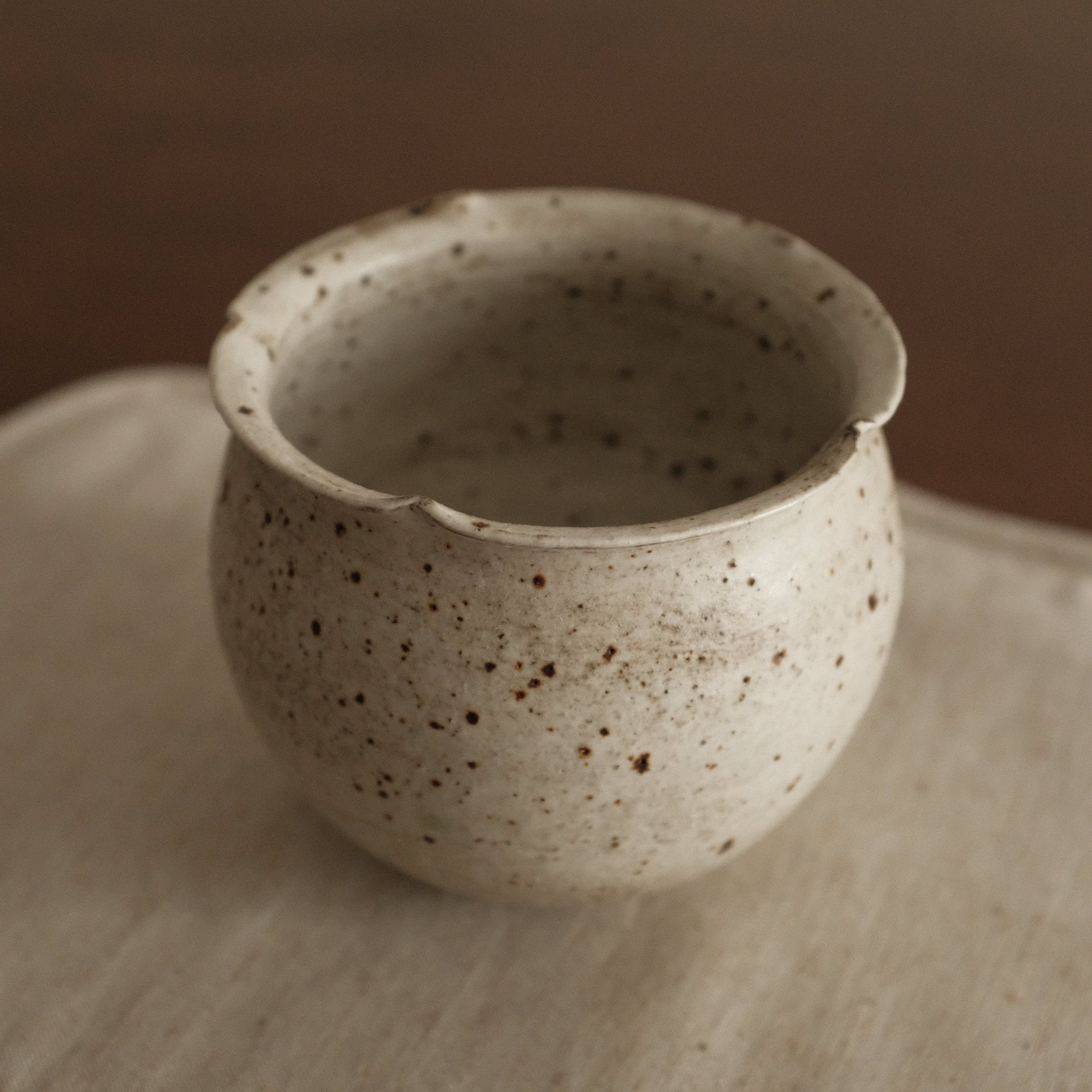 Yuli Sesame Grey Handmade Floral Rim Cup Powdered Glaze Underglazed Stoneware