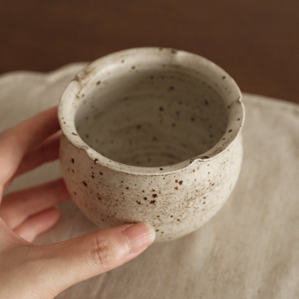 Yuli Sesame Grey Handmade Floral Rim Cup Powdered Glaze Underglazed Stoneware