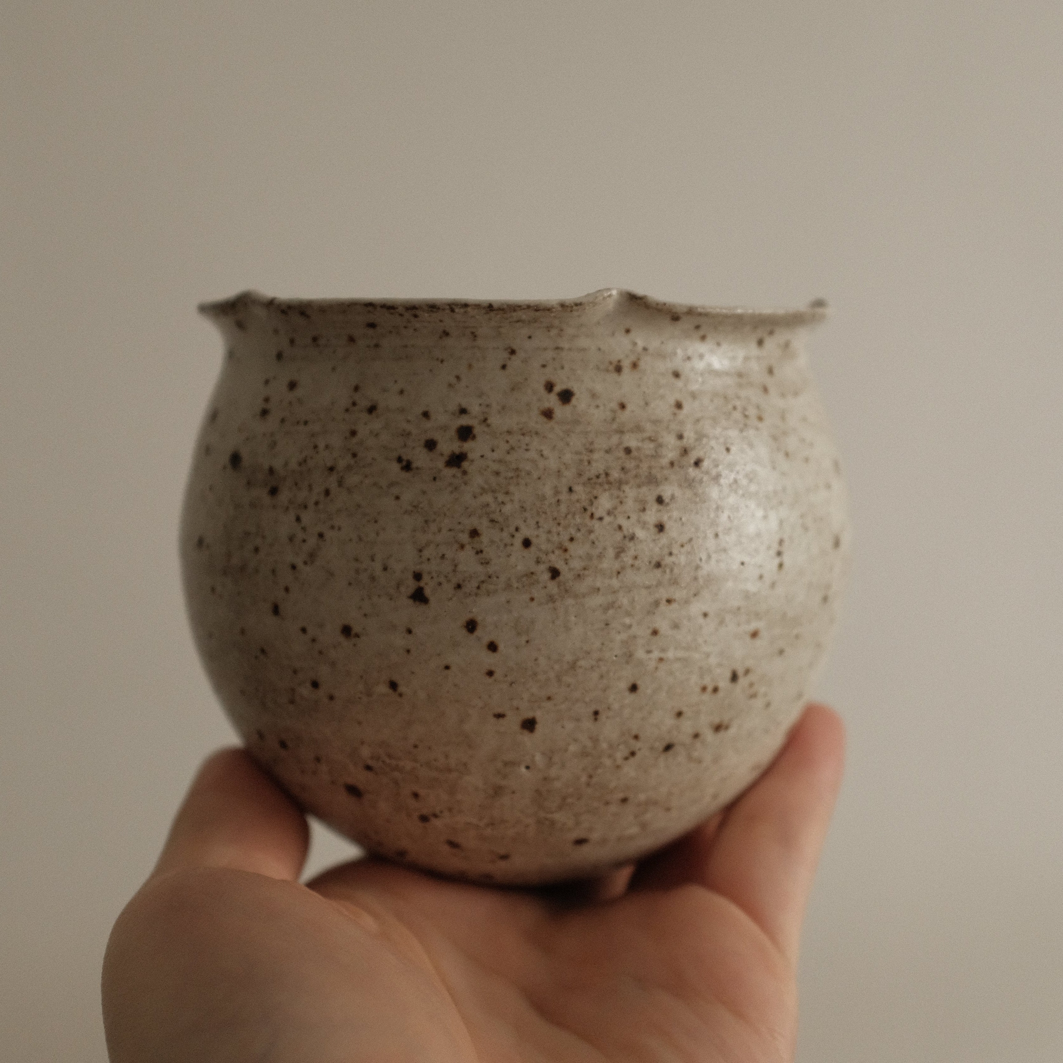 Yuli Handmade Speckled White Grey Floral Rim Cup Powdered Glaze Underglazed Stoneware