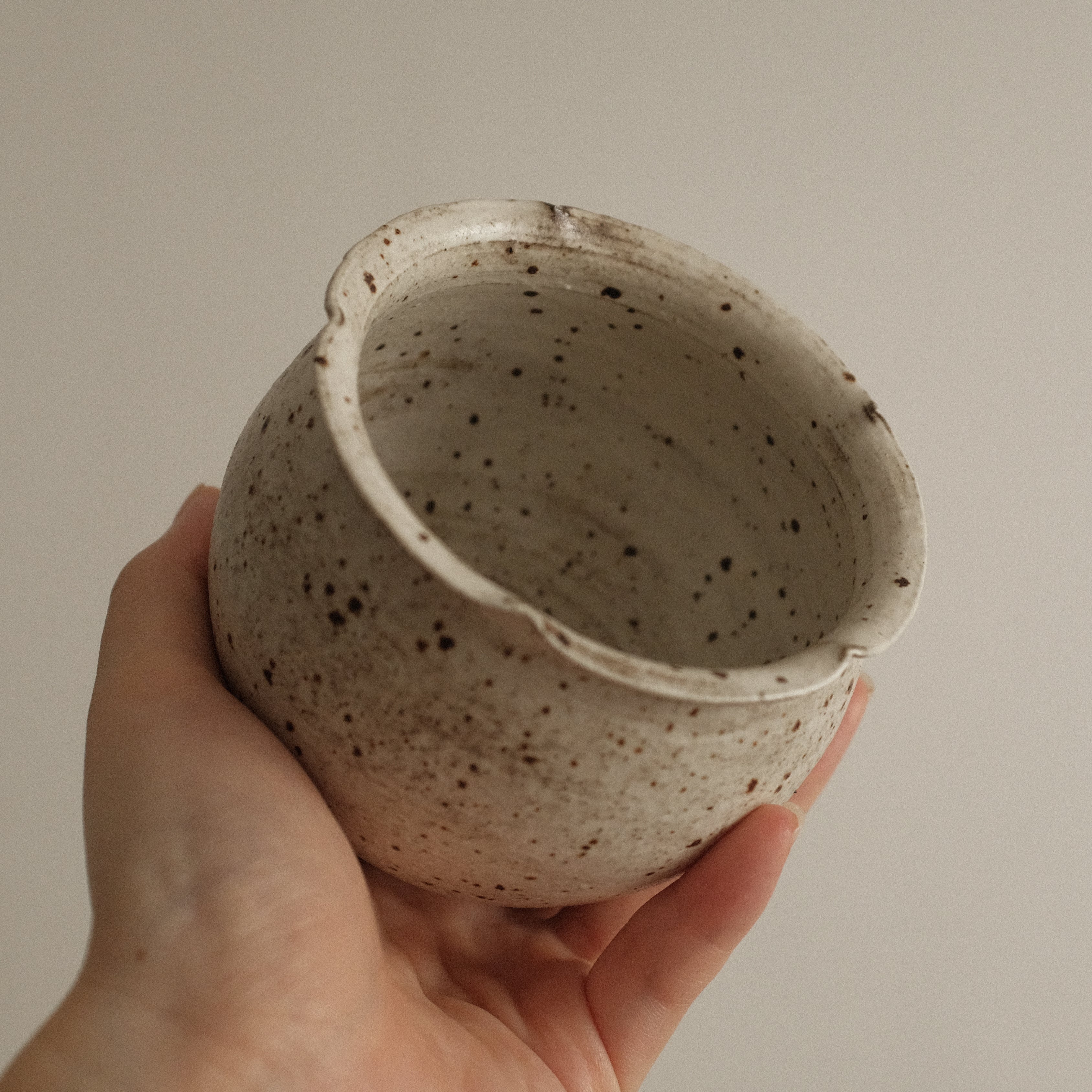 Yuli Sesame Grey Handmade Floral Rim Cup Powdered Glaze Underglazed Stoneware