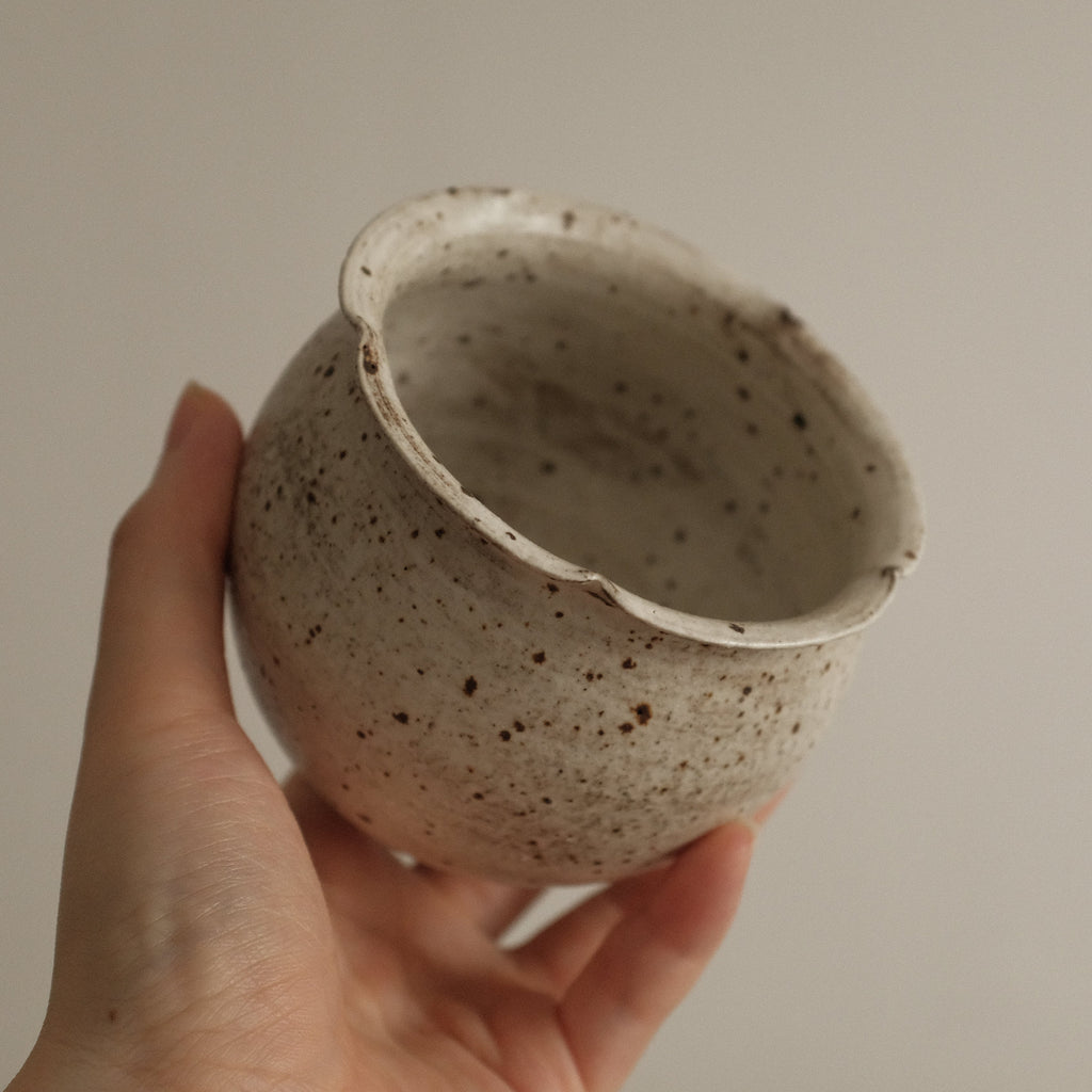 Yuli Sesame Grey Handmade Floral Rim Cup Powdered Glaze Underglazed Stoneware