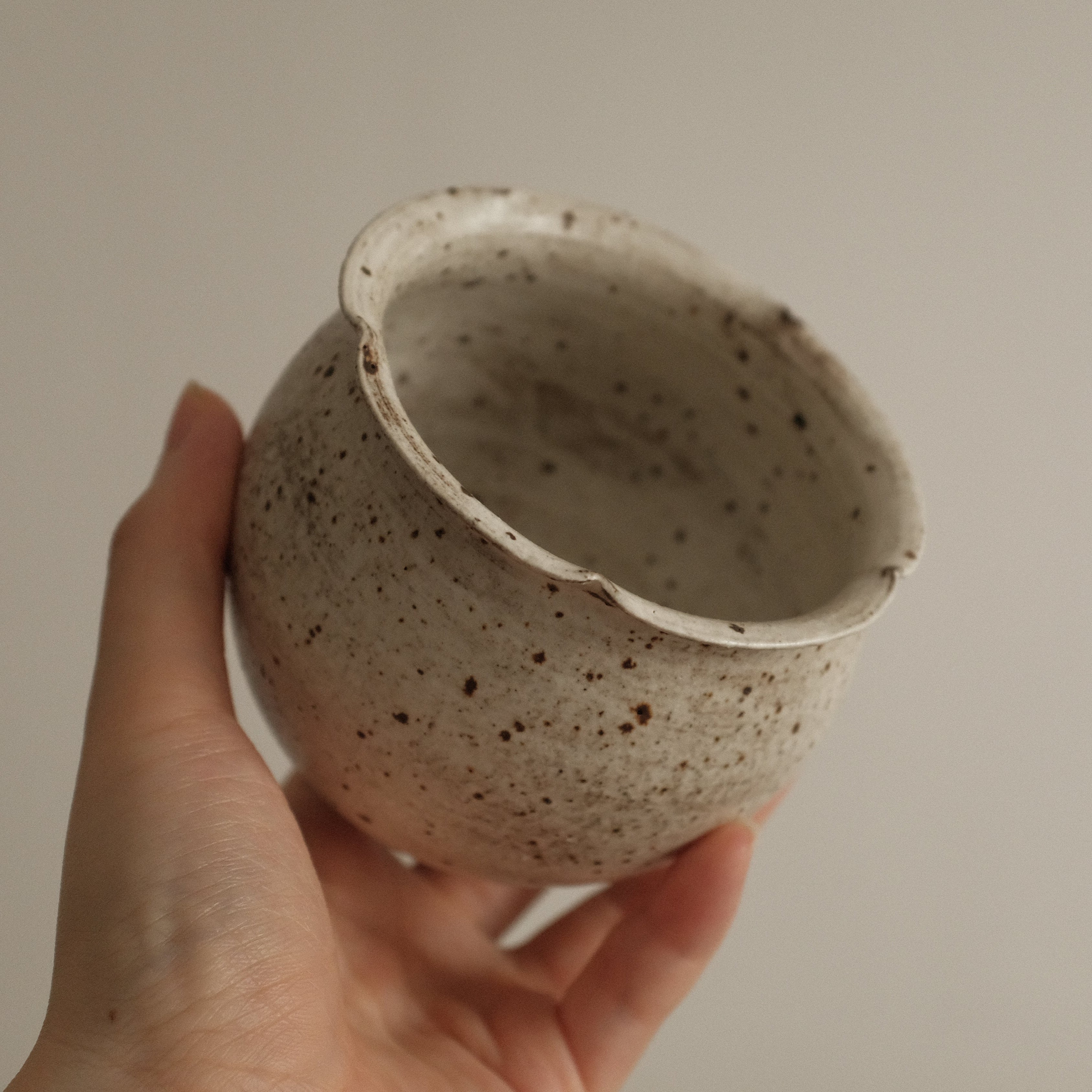 Yuli Sesame Grey Handmade Floral Rim Cup Powdered Glaze Underglazed Stoneware