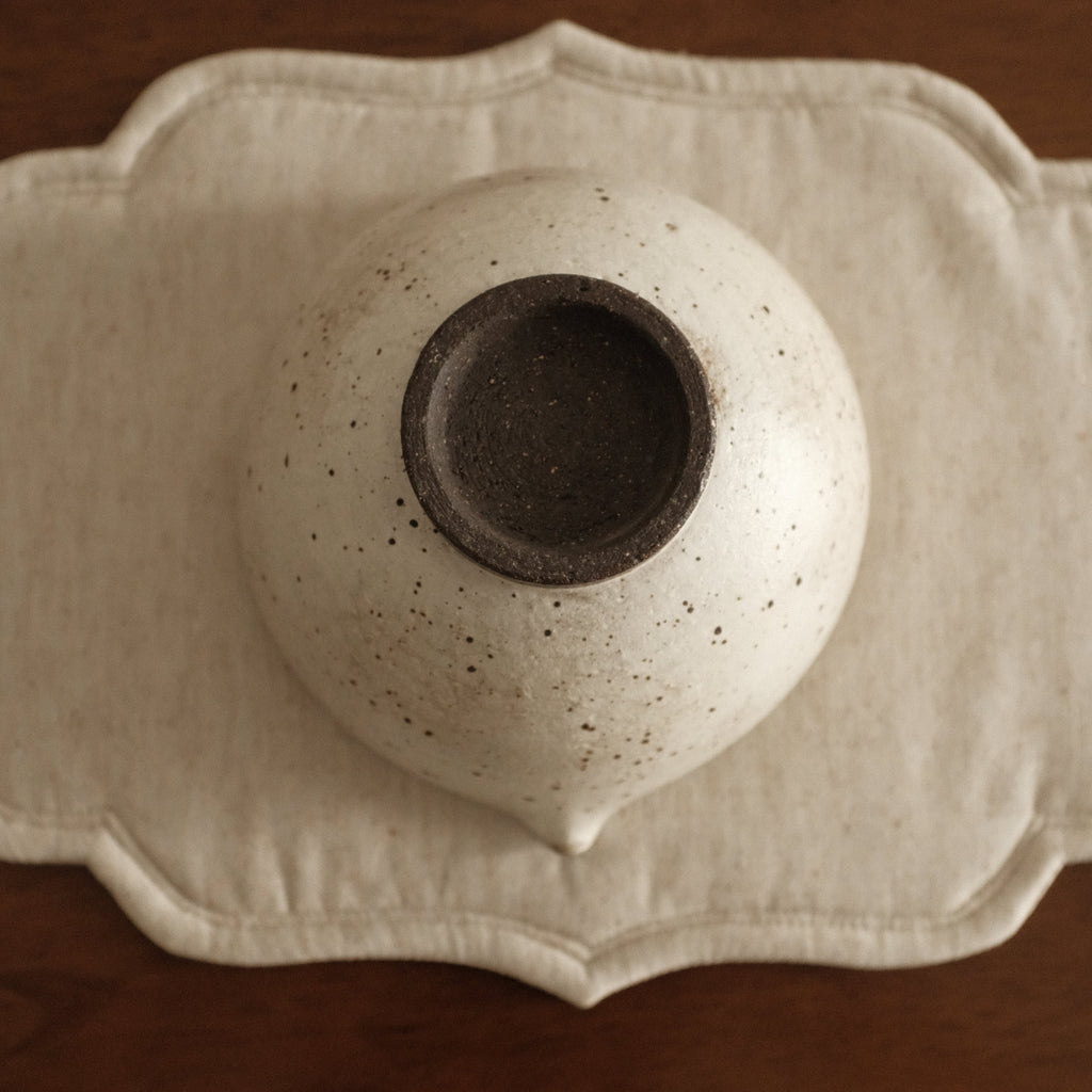 Yuli Handmade Speckled Grey White Katakuchi Matcha Bowl Powdered Glaze Underglazed Stoneware