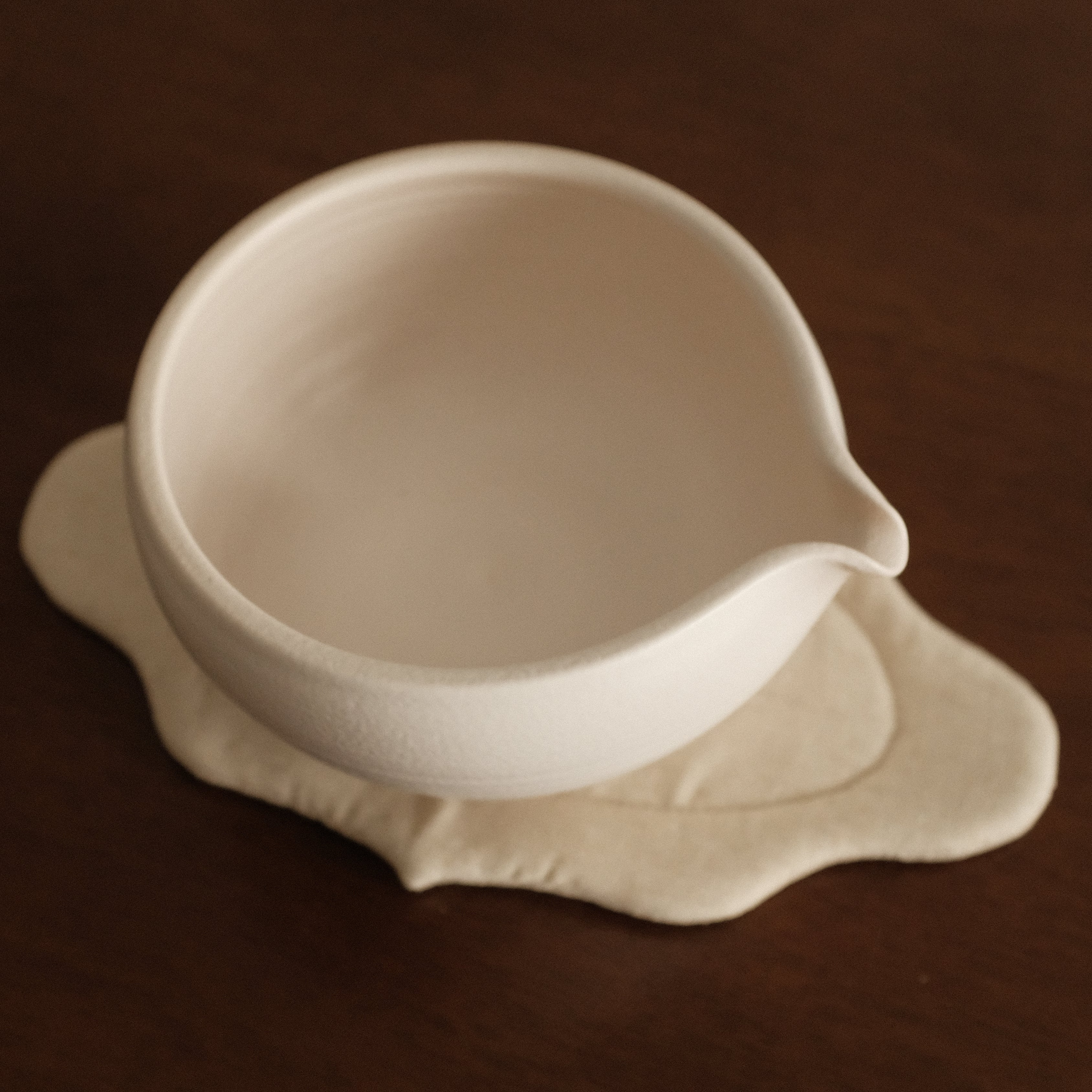 Yuli Handmade Matte Snow White Katakuchi Matcha Bowl Powdered Glaze Underglazed Stoneware