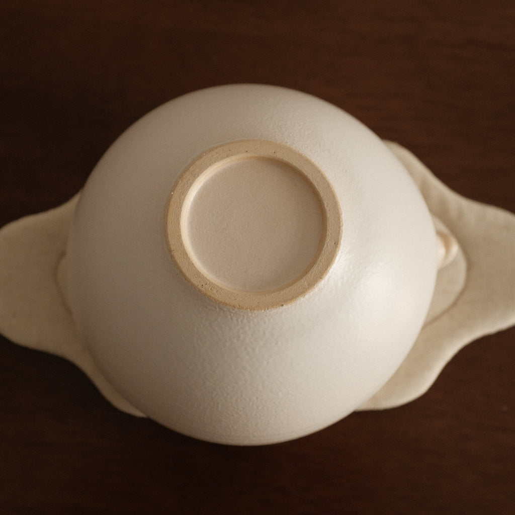 Yuli Handmade Matte Snow White Katakuchi Matcha Bowl Powdered Glaze Underglazed Stoneware