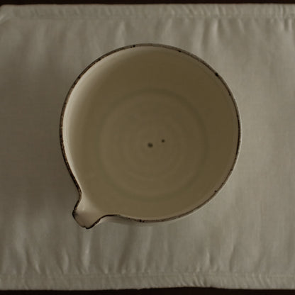 Yu Ming Handmade Matte White Green Undertones Katakuchi Matcha Bowl Powdered Glaze Stoneware