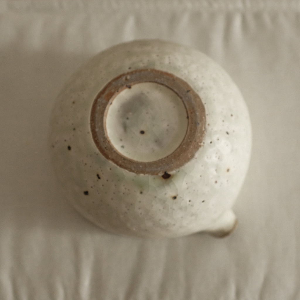 Yu Ming Handmade Matte White Green Undertones Katakuchi Matcha Bowl Powdered Glaze Stoneware 400 ml