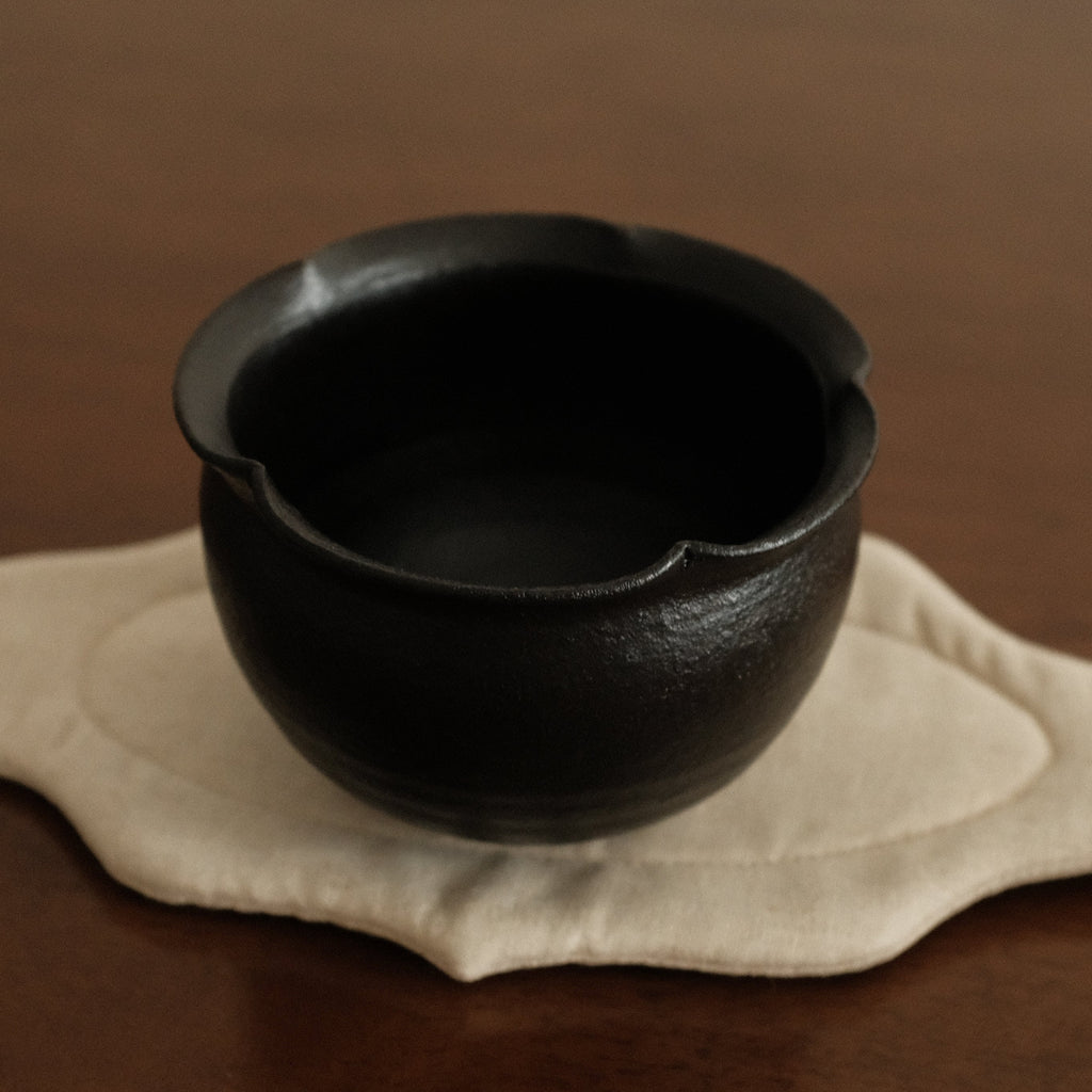 Yuli Handmade Ebony Black Floral Rim Cup Black Glaze Underglazed Stoneware