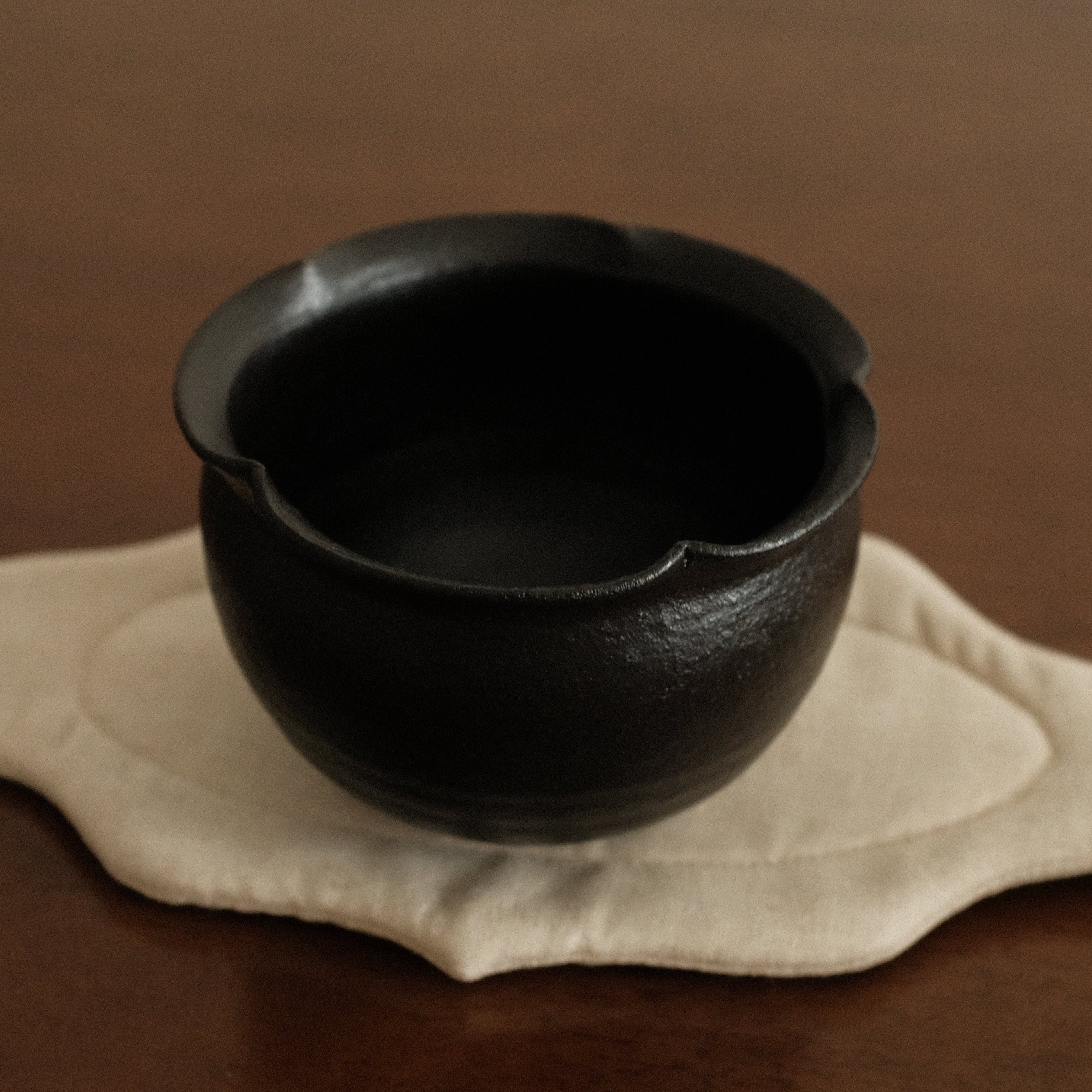 Yuli Handmade Ebony Black Floral Rim Cup Black Glaze Underglazed Stoneware