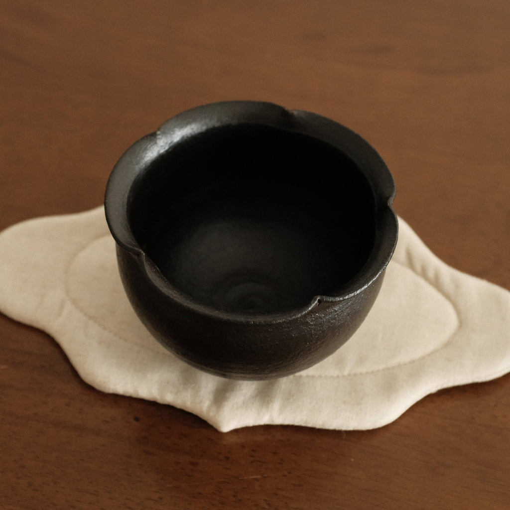 Yuli Handmade Ebony Black Floral Rim Cup Black Glaze Underglazed Stoneware