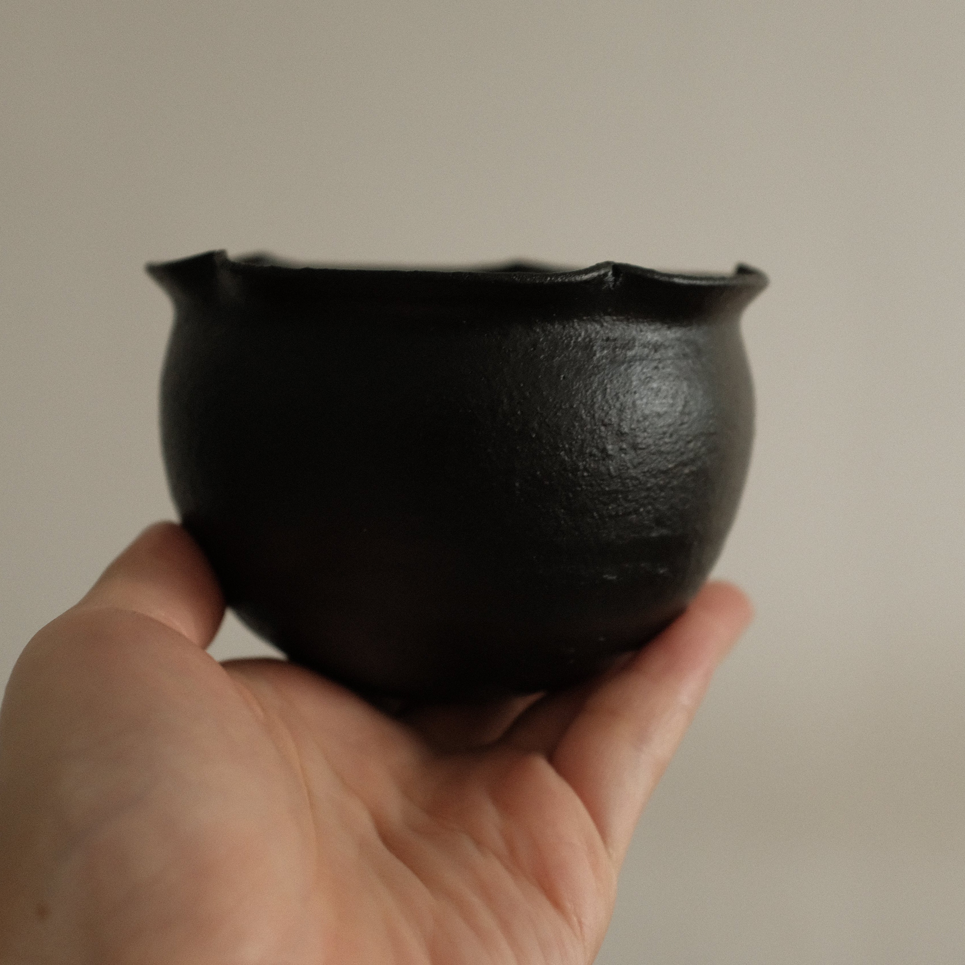 Yuli Handmade Ebony Black Floral Rim Cup Black Glaze Underglazed Stoneware