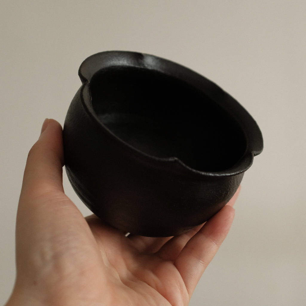 Yuli Handmade Ebony Black Floral Rim Cup Black Glaze Underglazed Stoneware