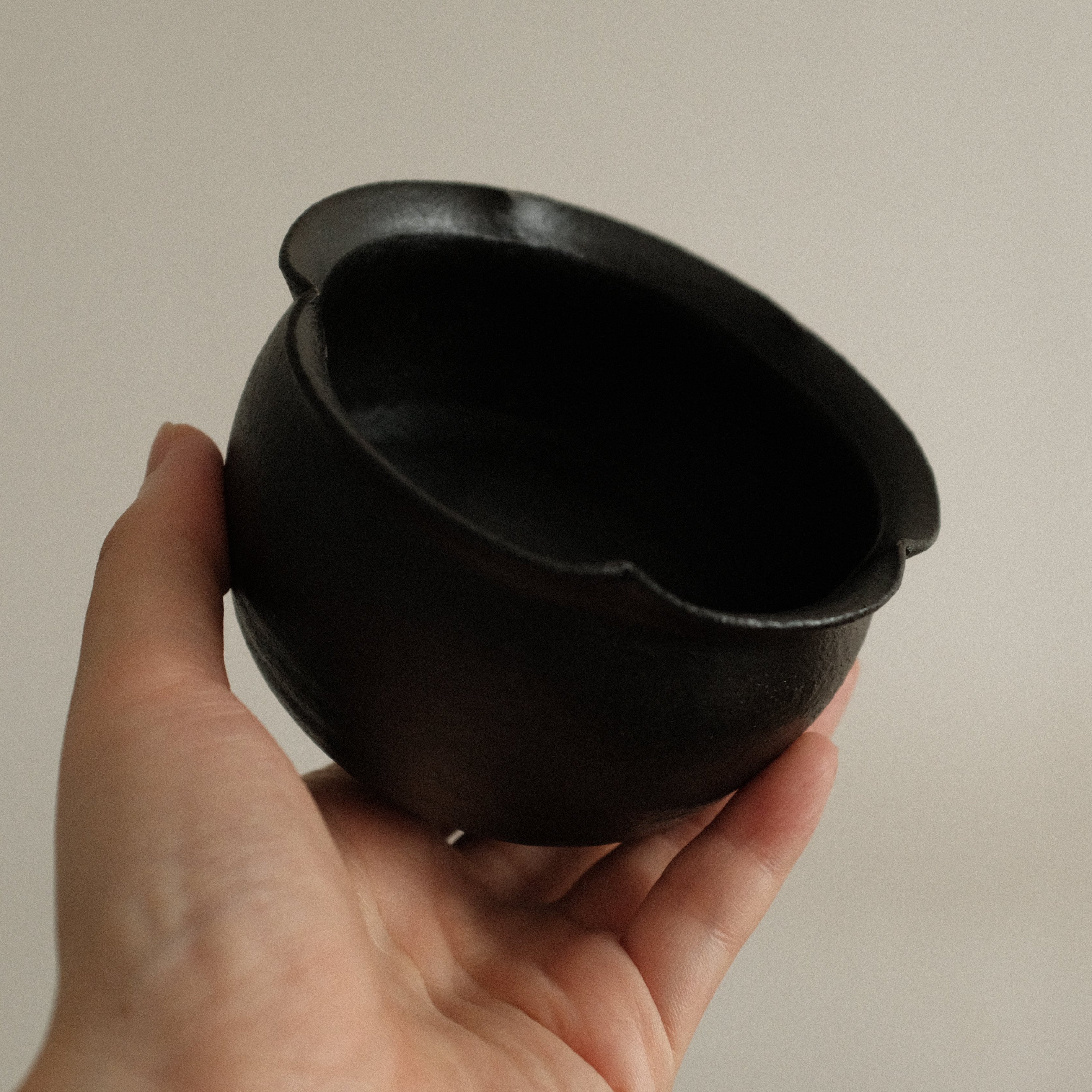 Yuli Handmade Ebony Black Floral Rim Cup Black Glaze Underglazed Stoneware