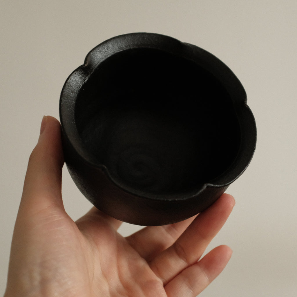 Yuli Handmade Ebony Black Floral Rim Cup Black Glaze Underglazed Stoneware