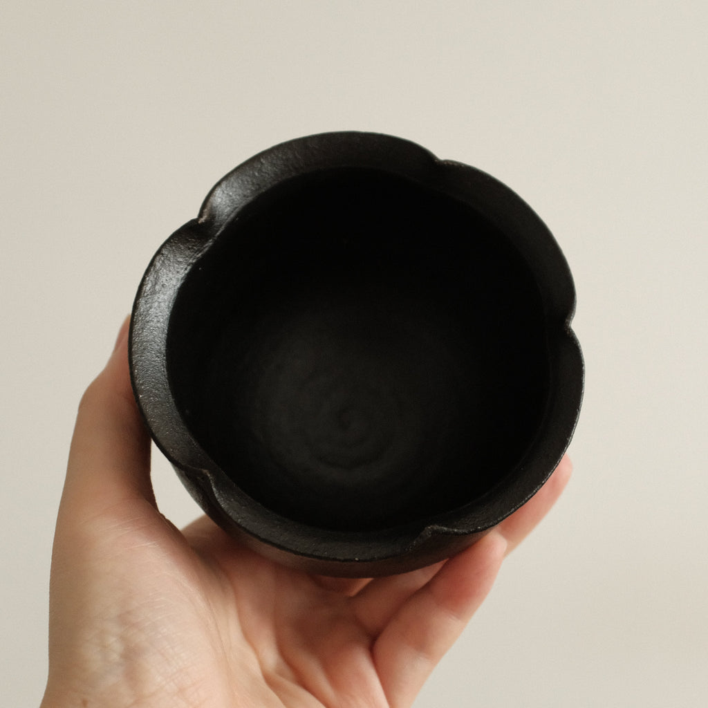 Yuli Handmade Ebony Black Floral Rim Cup Black Glaze Underglazed Stoneware