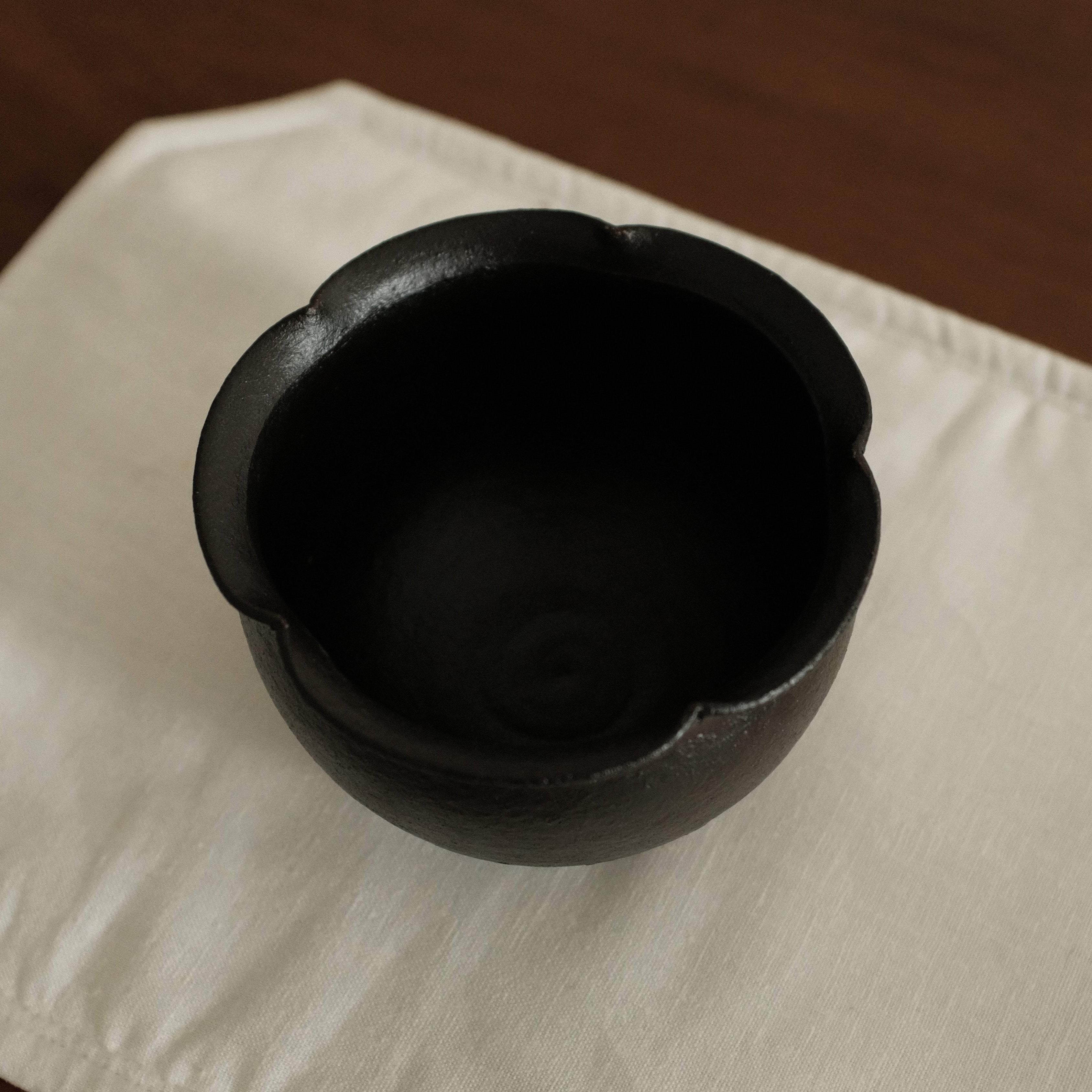 Yuli Handmade Ebony Black Floral Rim Cup Black Glaze Underglazed Stoneware
