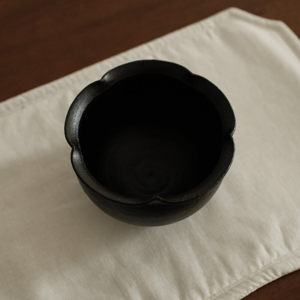 Yuli Handmade Ebony Black Floral Rim Cup Black Glaze Underglazed Stoneware