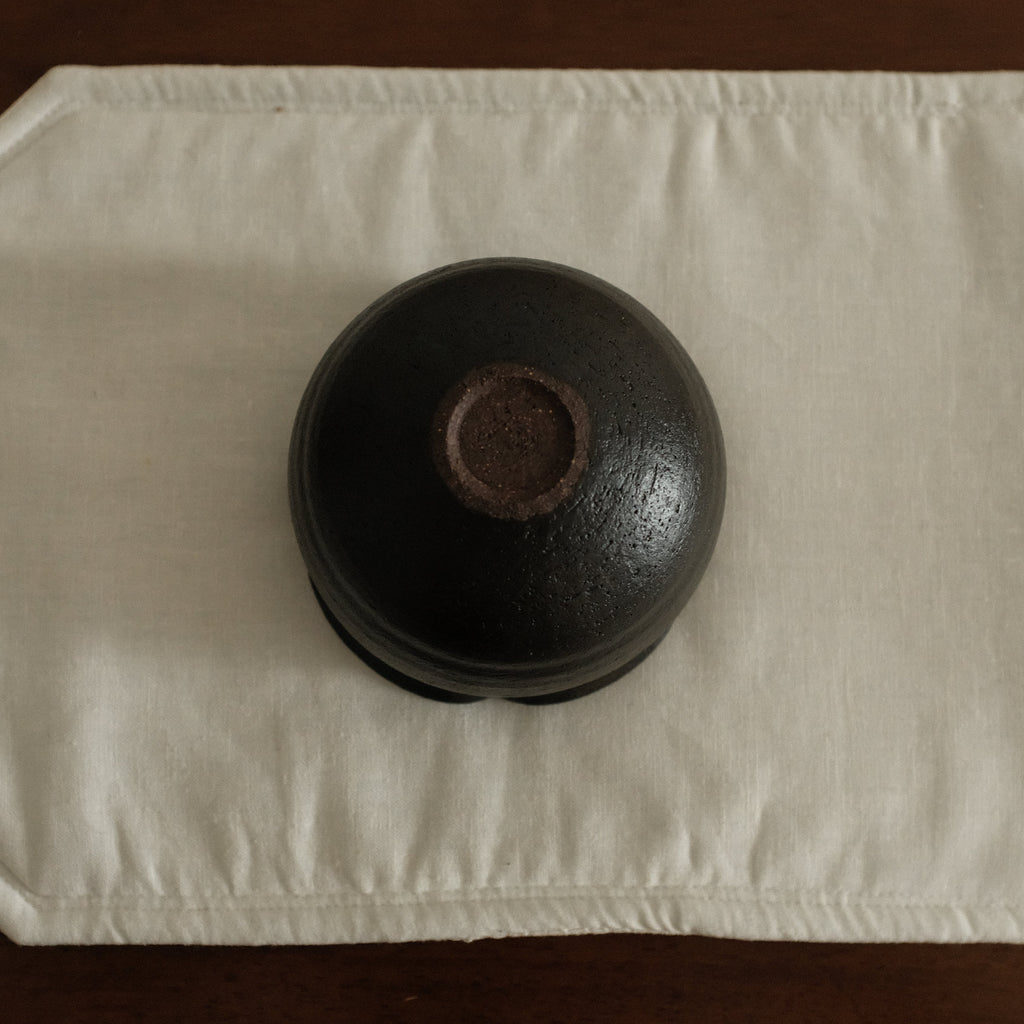 Yuli Handmade Ebony Black Floral Rim Cup Black Glaze Underglazed Stoneware