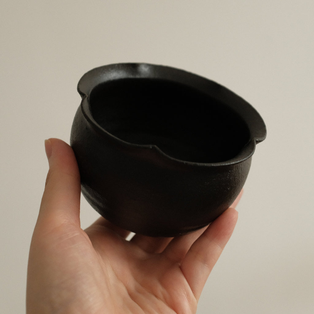 Yuli Handmade Ebony Black Floral Rim Cup Black Glaze Underglazed Stoneware