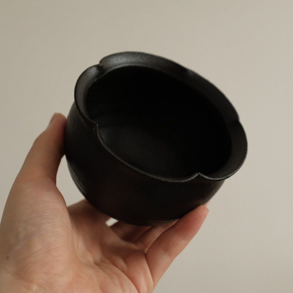 Yuli Handmade Ebony Black Floral Rim Cup Black Glaze Underglazed Stoneware