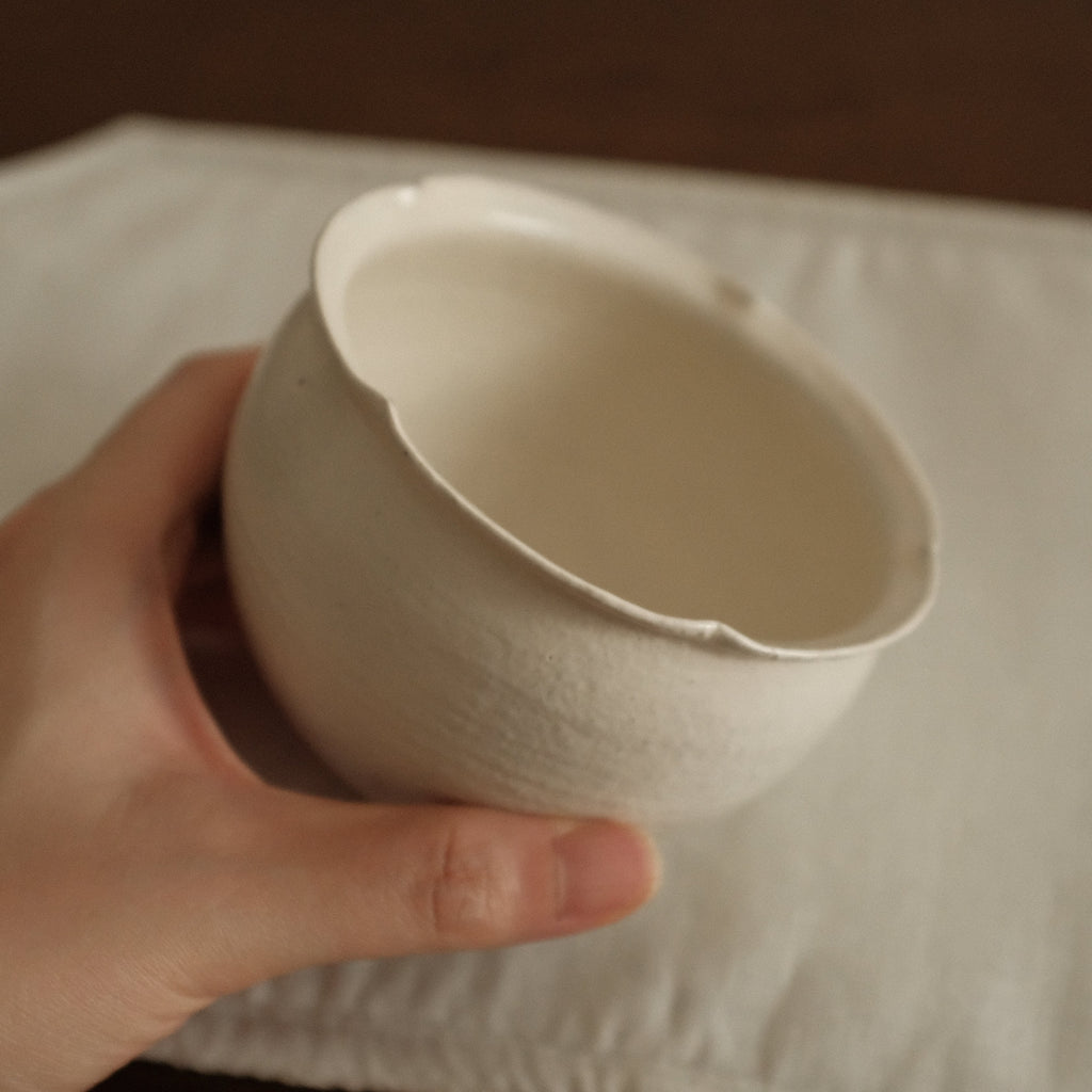 Yuli Handmade Snow White Floral Rim Cup Powdered Glaze Underglazed Stoneware