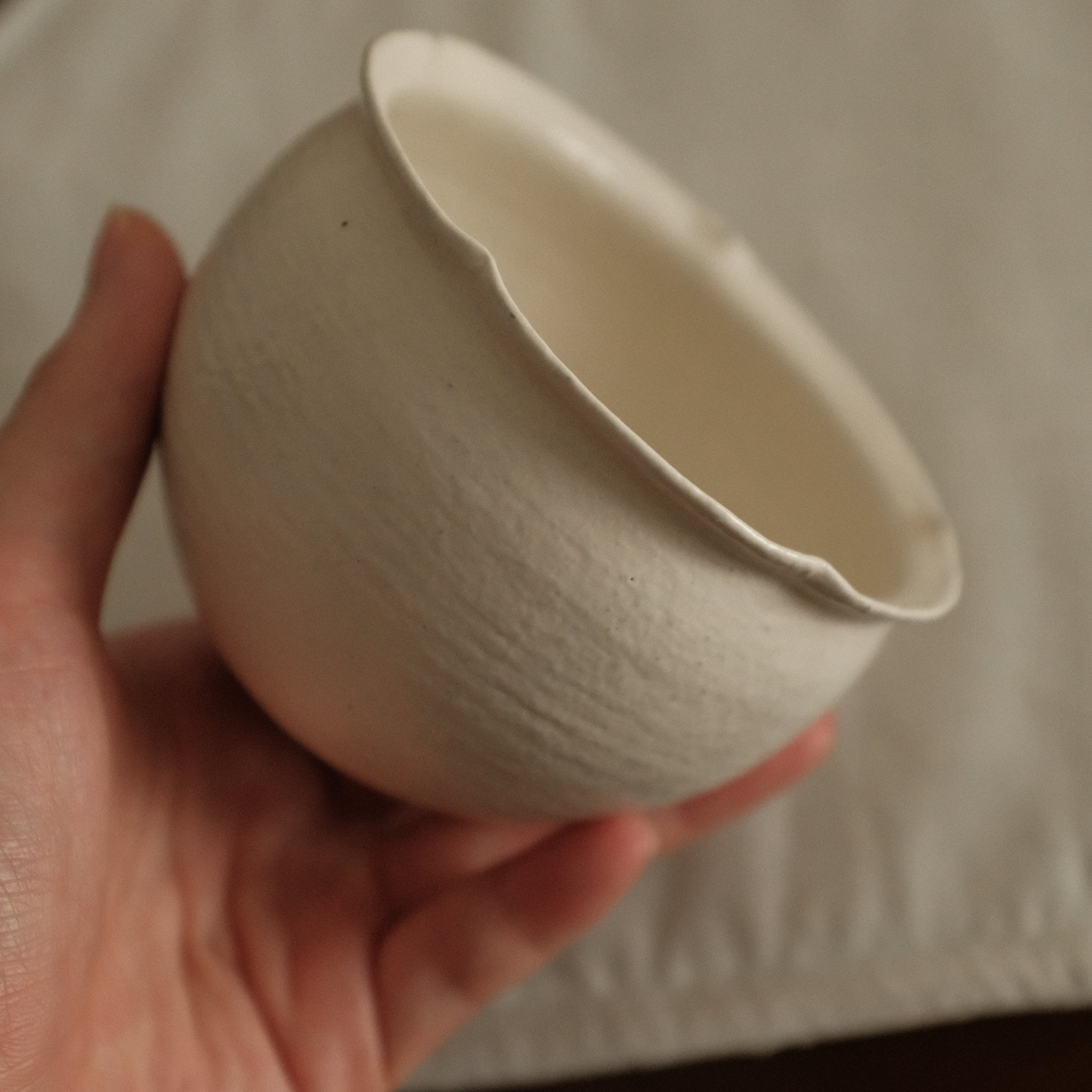 Yuli Handmade Snow White Floral Rim Cup Powdered Glaze Underglazed Stoneware