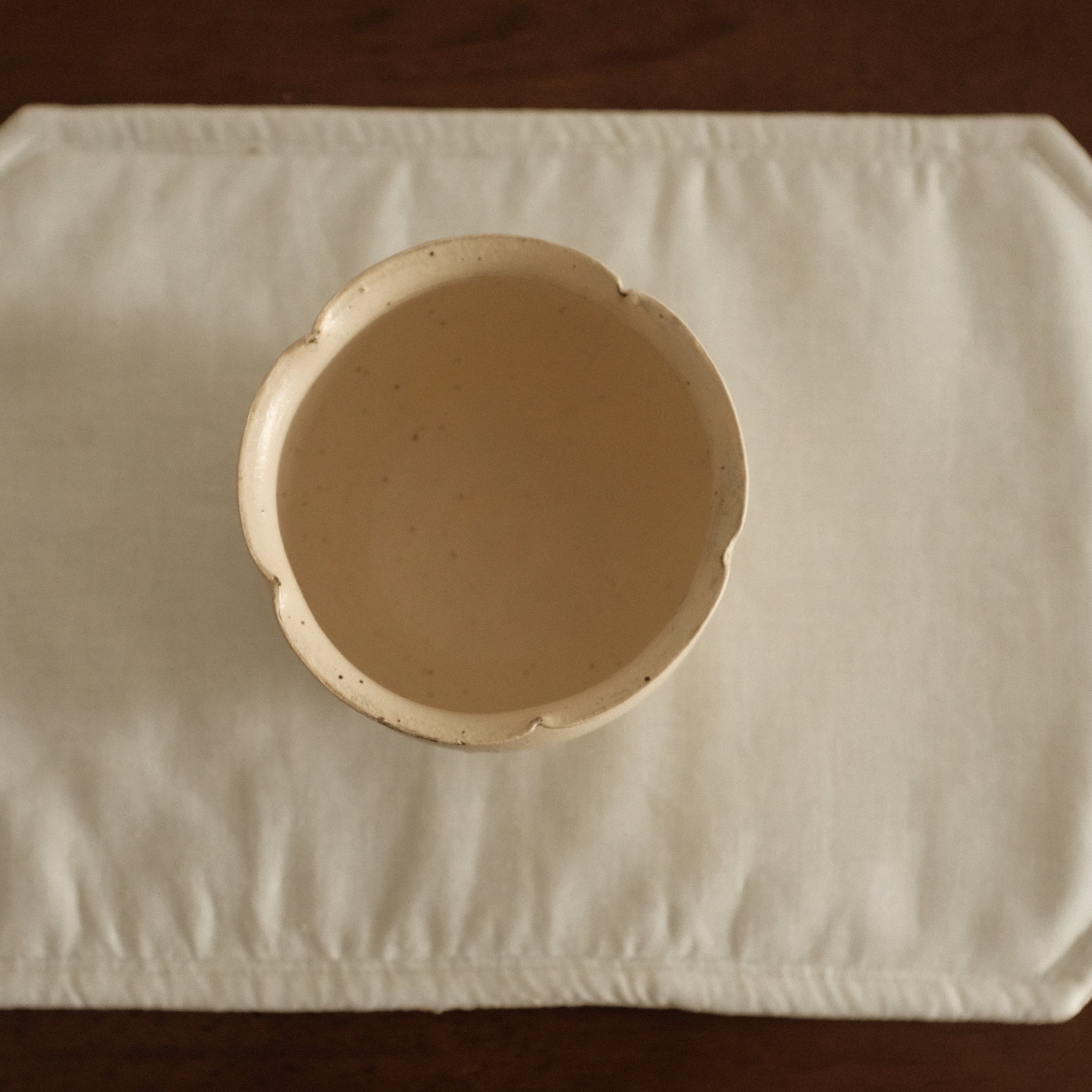 Yuli Handmade Floral Rim Cup Antique Style Speckled Ivory Mellow Yellow Powdered Glaze Underglaze Stoneware