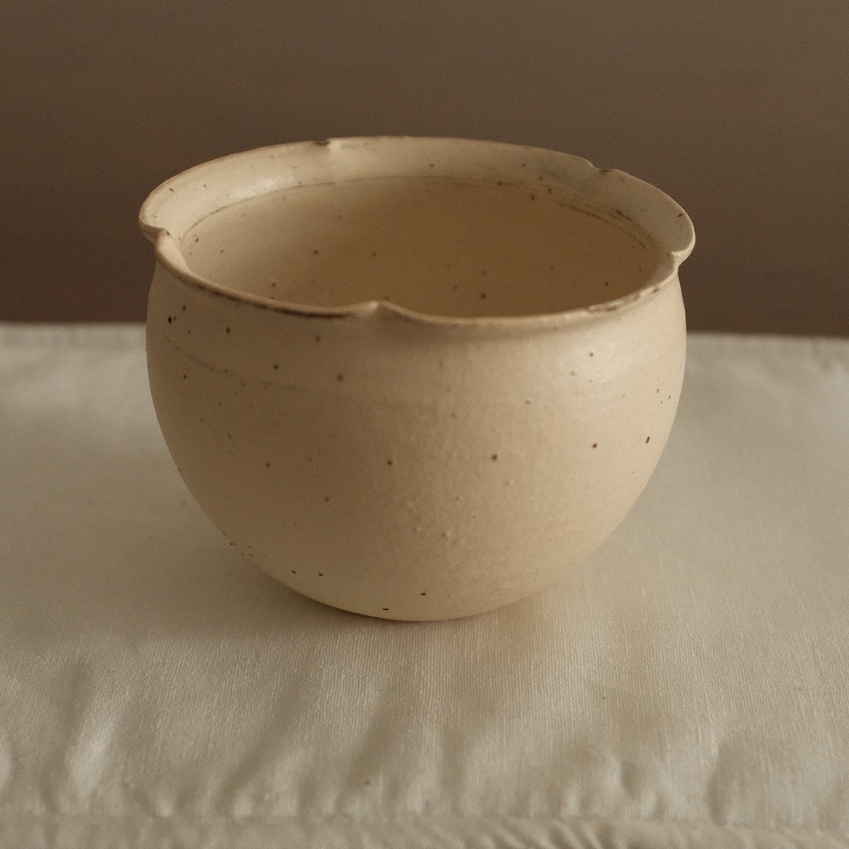 Yuli Handmade Floral Rim Cup Antique Style Speckled Ivory Mellow Yellow Powdered Glaze Underglaze Stoneware